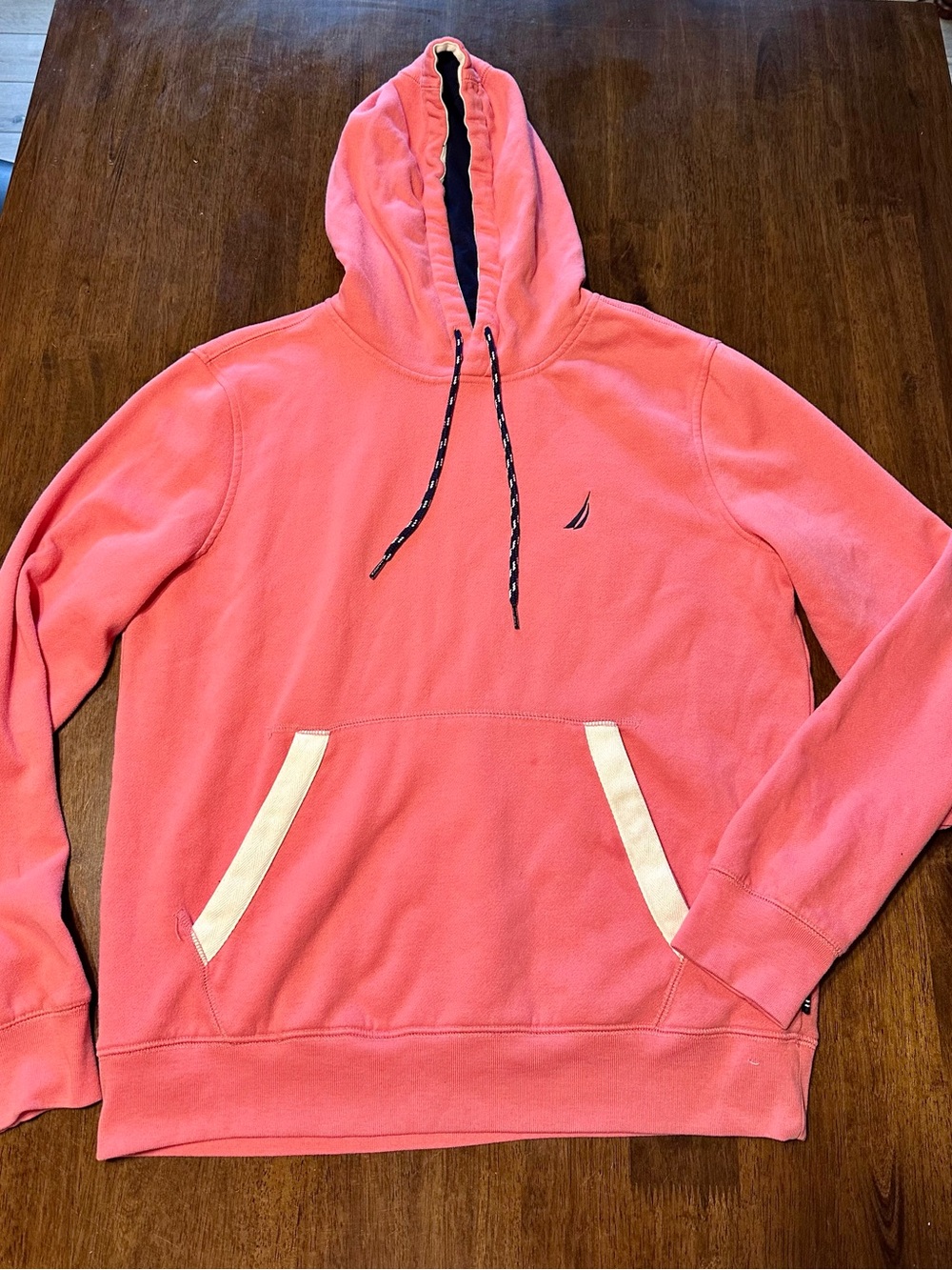 Nautica Coral Hooded Pullover with Cream Trim